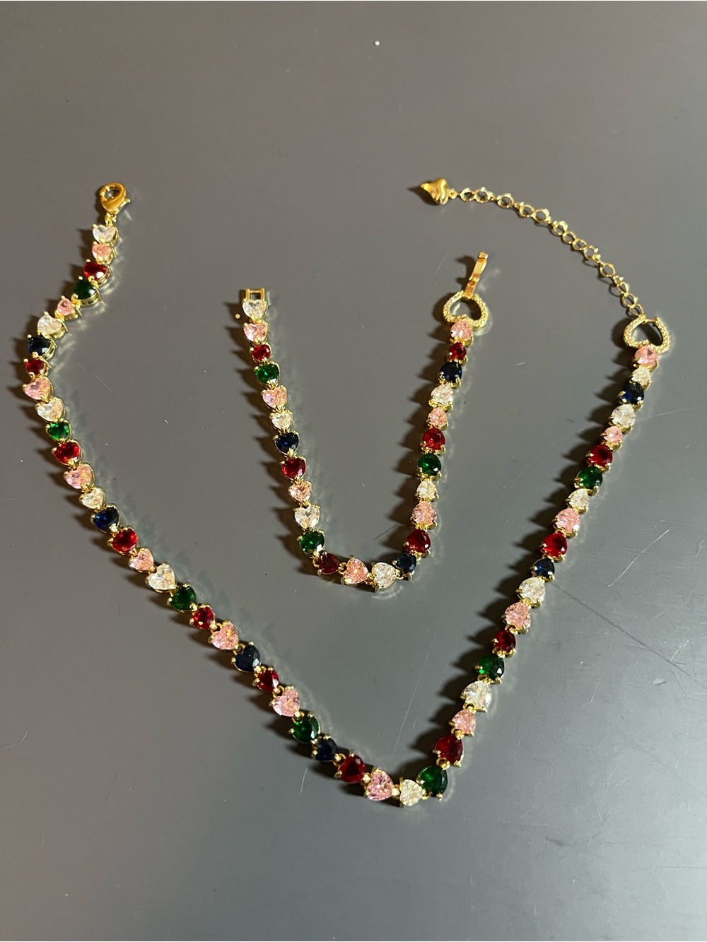 Gold-Tone Multicolor Crystal Necklace and Bracelet Set
